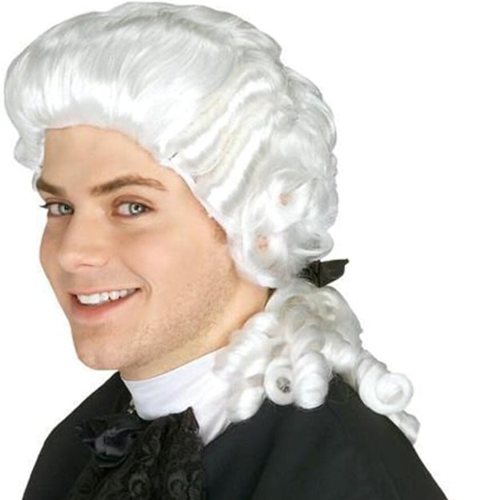 Mens Colonial White Wig One Size Halloween Judge Costume by Rubies New